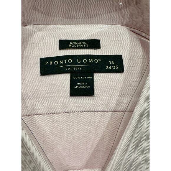 Pronto Uomo Light Pink Non Iron Dress Shirt Size 18 34/35 NWT - Picture 5 of 7